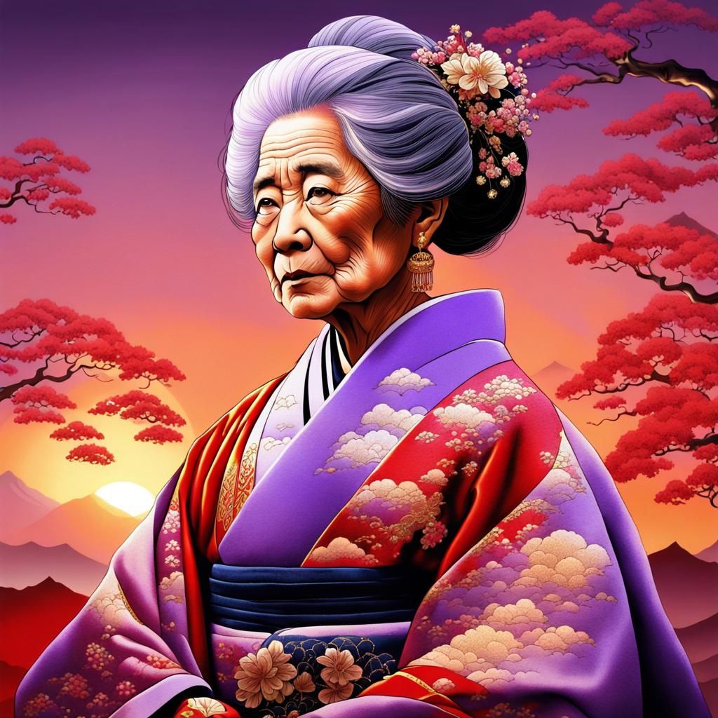 Japanese Woman in Kimono Portrait, Fantasy Art