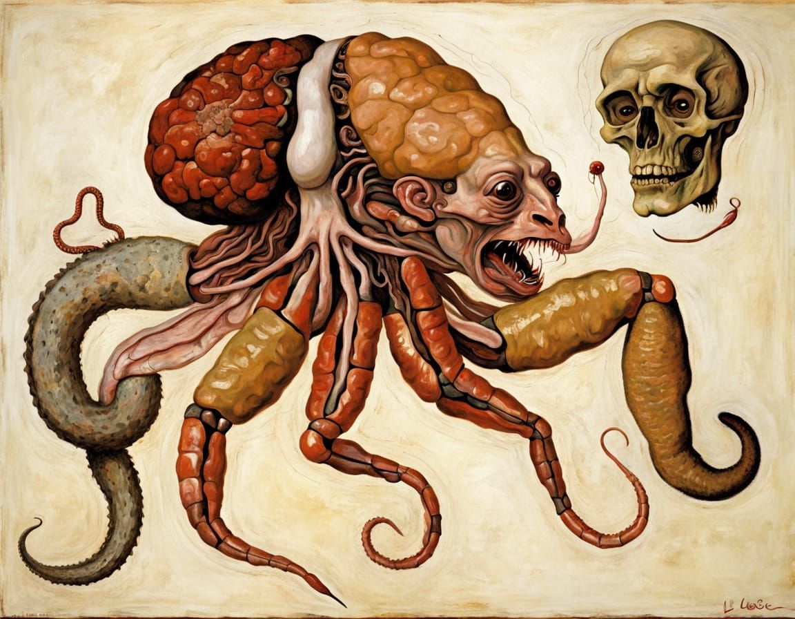 Surreal Nightmare of Mythical Creatures in Egon Schiele Styl...