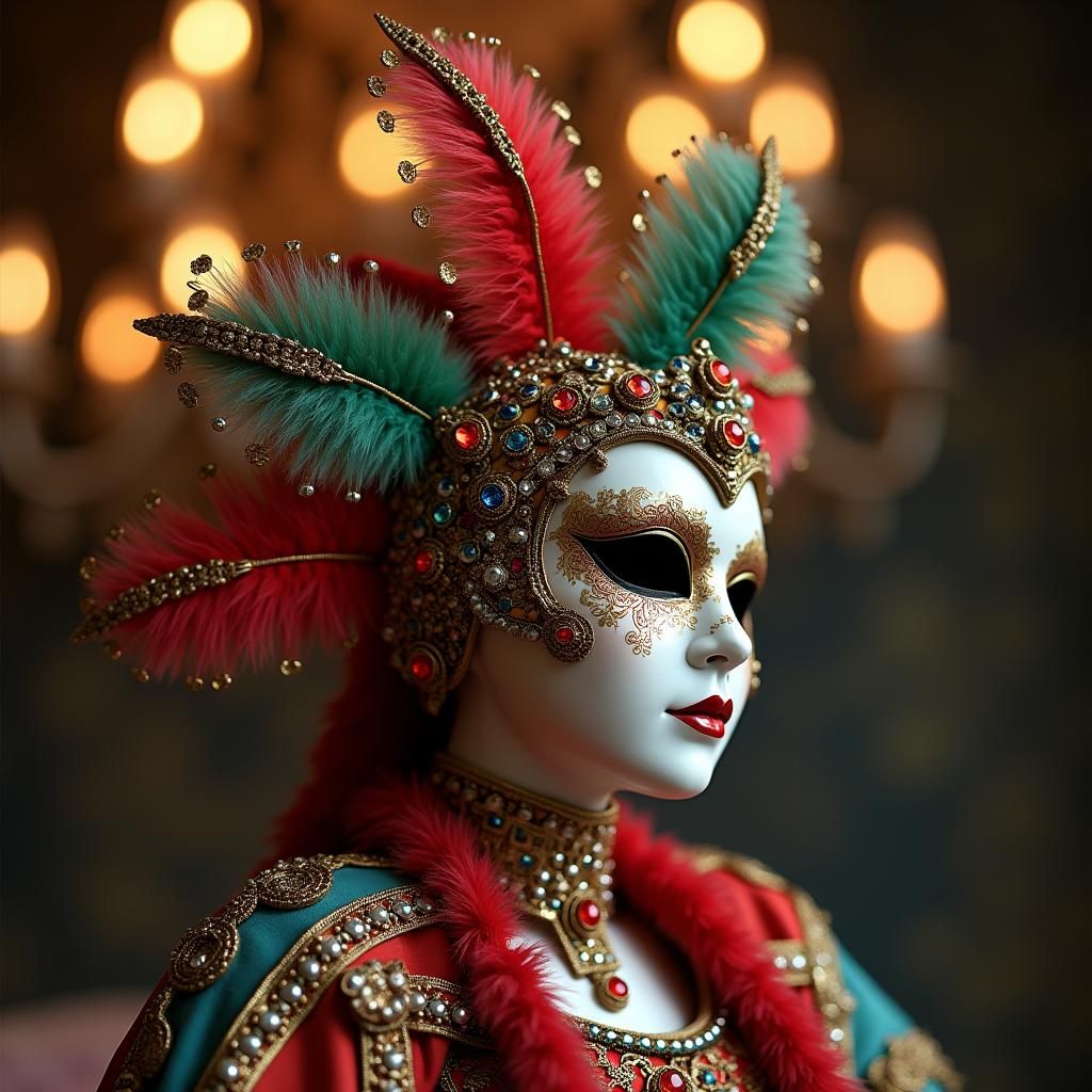 Ornate Venetian Carnival Mask Figurine in Baroque Style