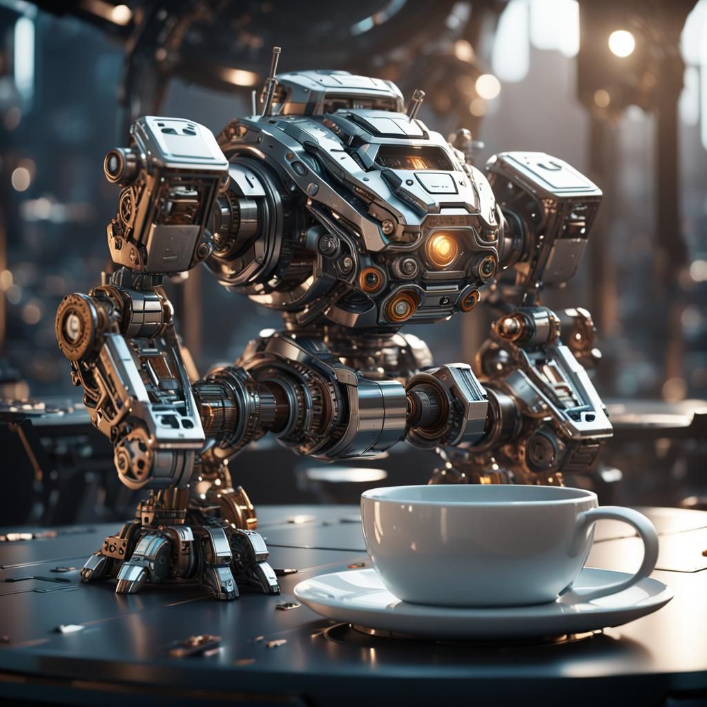 Futuristic Coffee Mug with Intricate Mech Details