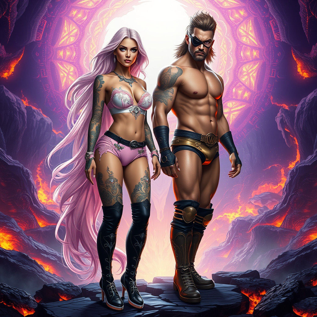 Regal Woman with Companion in Dark Fantasy Art