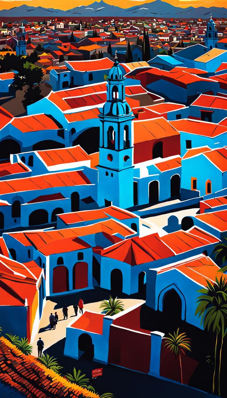Arequipa Peru: Gouache Masterpiece in Daylight