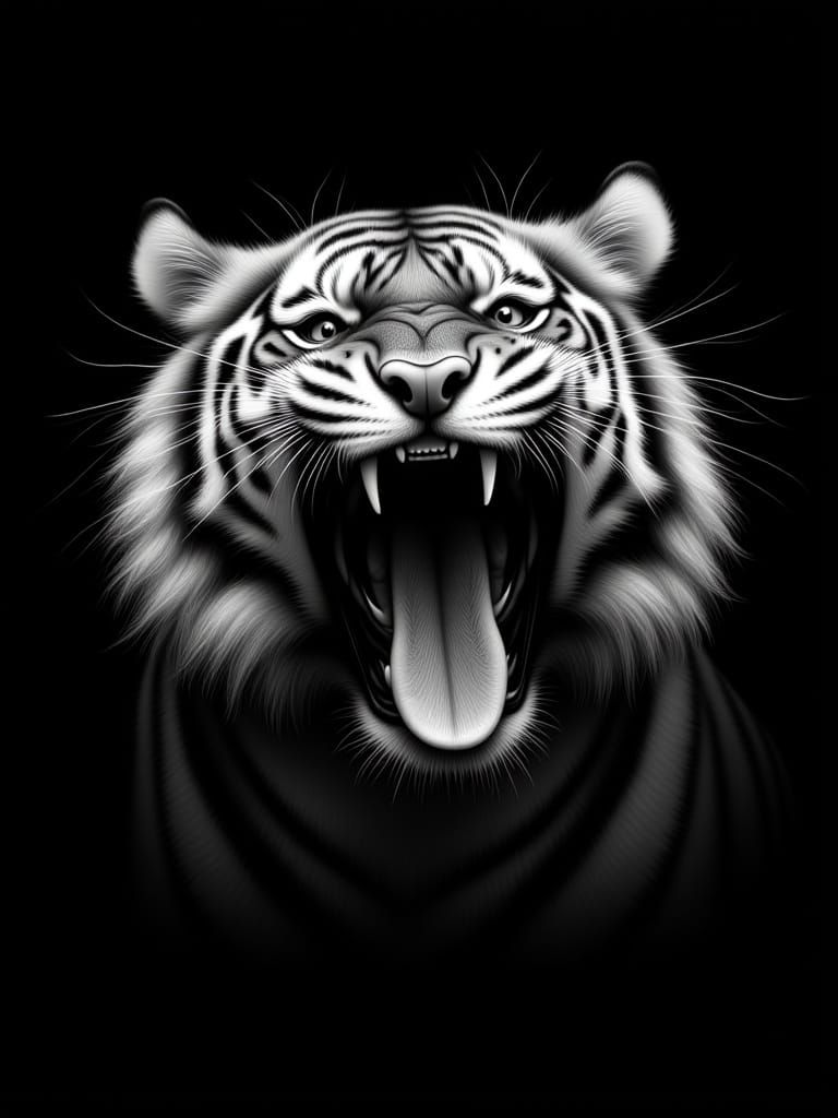 Fierce Tiger Roaring in Dramatic Black and White