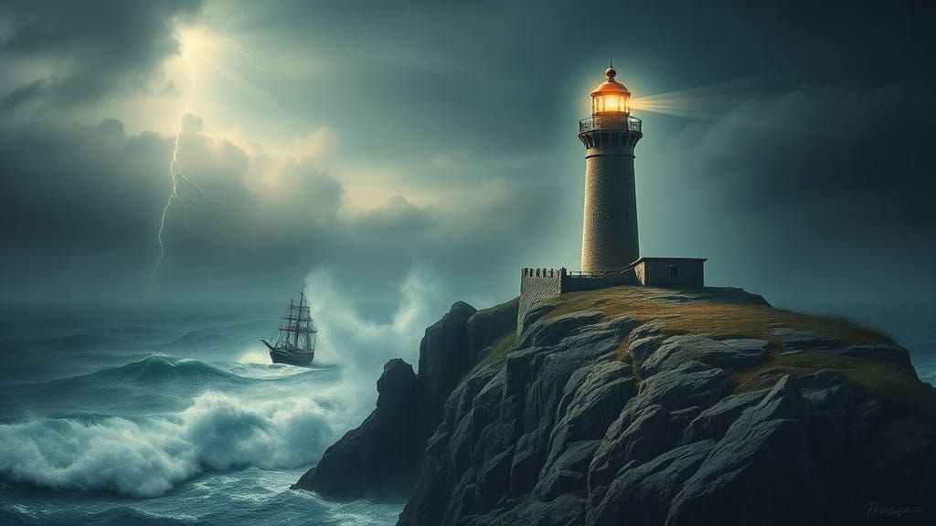 Lighthouse in Stormy Seas: A Cinematic Maritime Scene