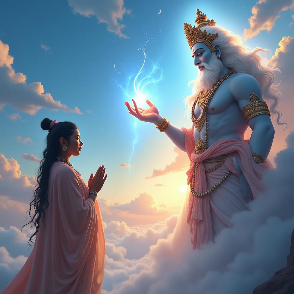Indra Blesses Rishi Varun: Divine Fantasy Concept Art