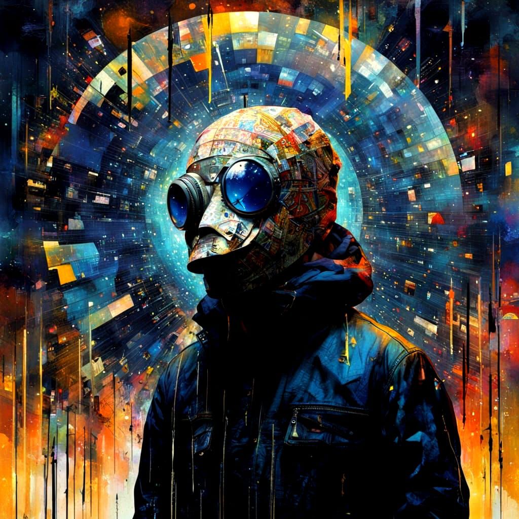 Cyberpunk Boy Under the Glowing Moth Mask