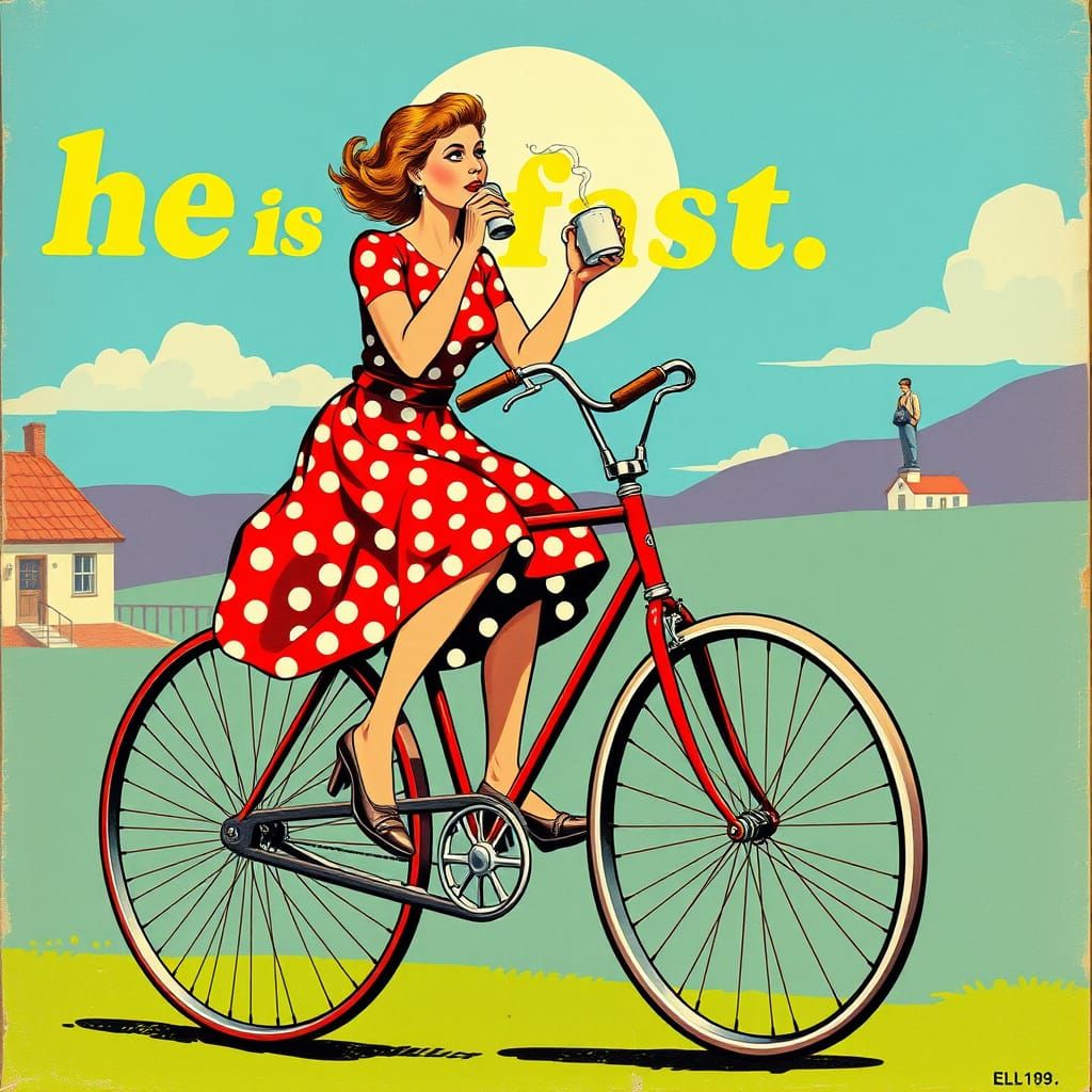 Retro 1960s Travel Poster: Woman Drinks Coffee