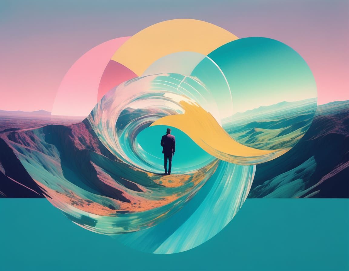 Surreal Landscape with Warped Perspective in Pastel Colors