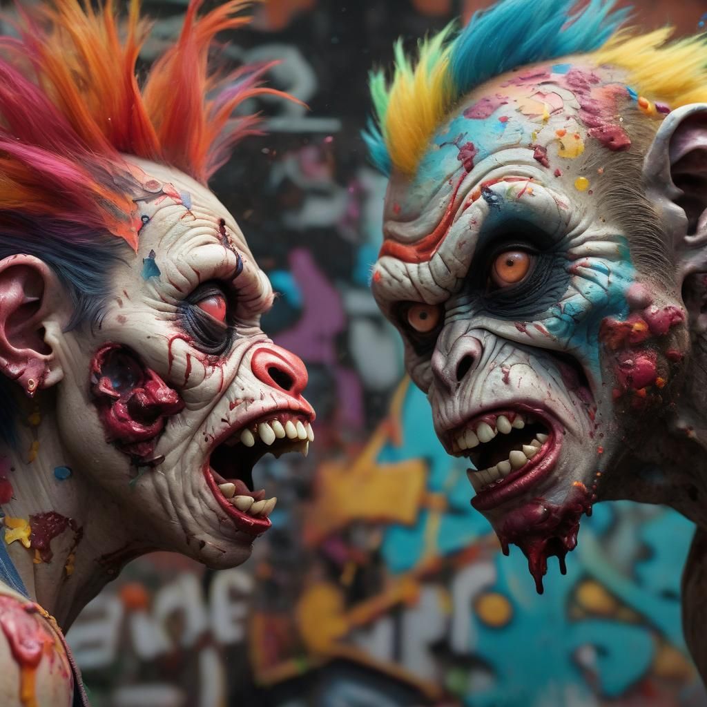 Zombie Monkey Clown Couple in Fauvist Splash Art