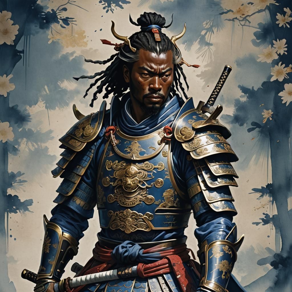 Black Samurai Warrior in Blue Armor