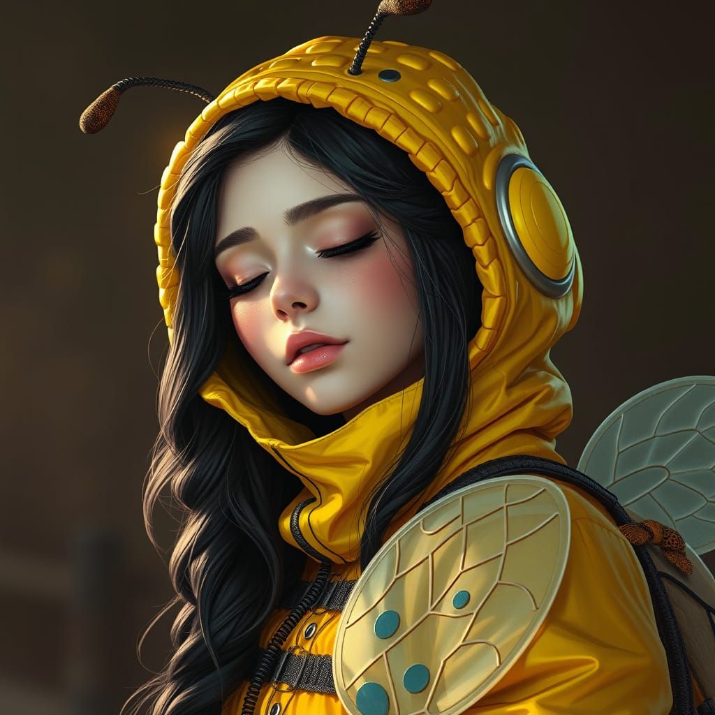 Bumble Bee Woman: Hyperrealistic Digital Painting