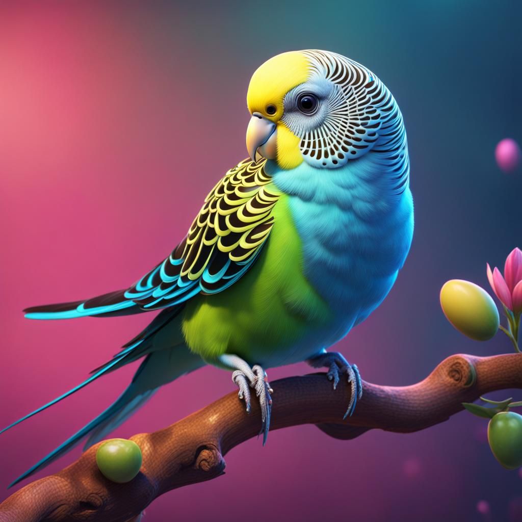 Flirty Budgie Bird in Pixar-style 3D Rendering