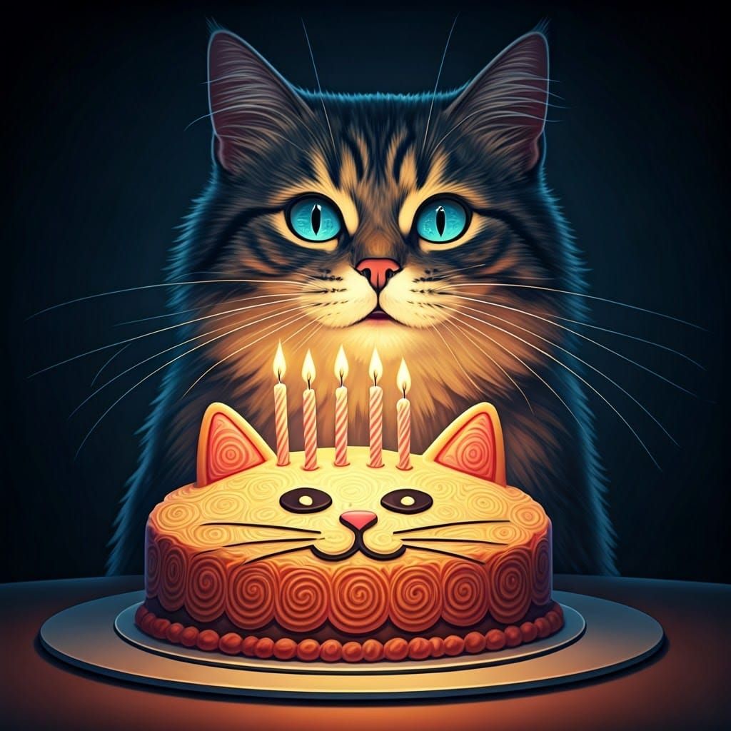 Whimsical Feline Celebrates Birthday in Vibrant Comic Book S...