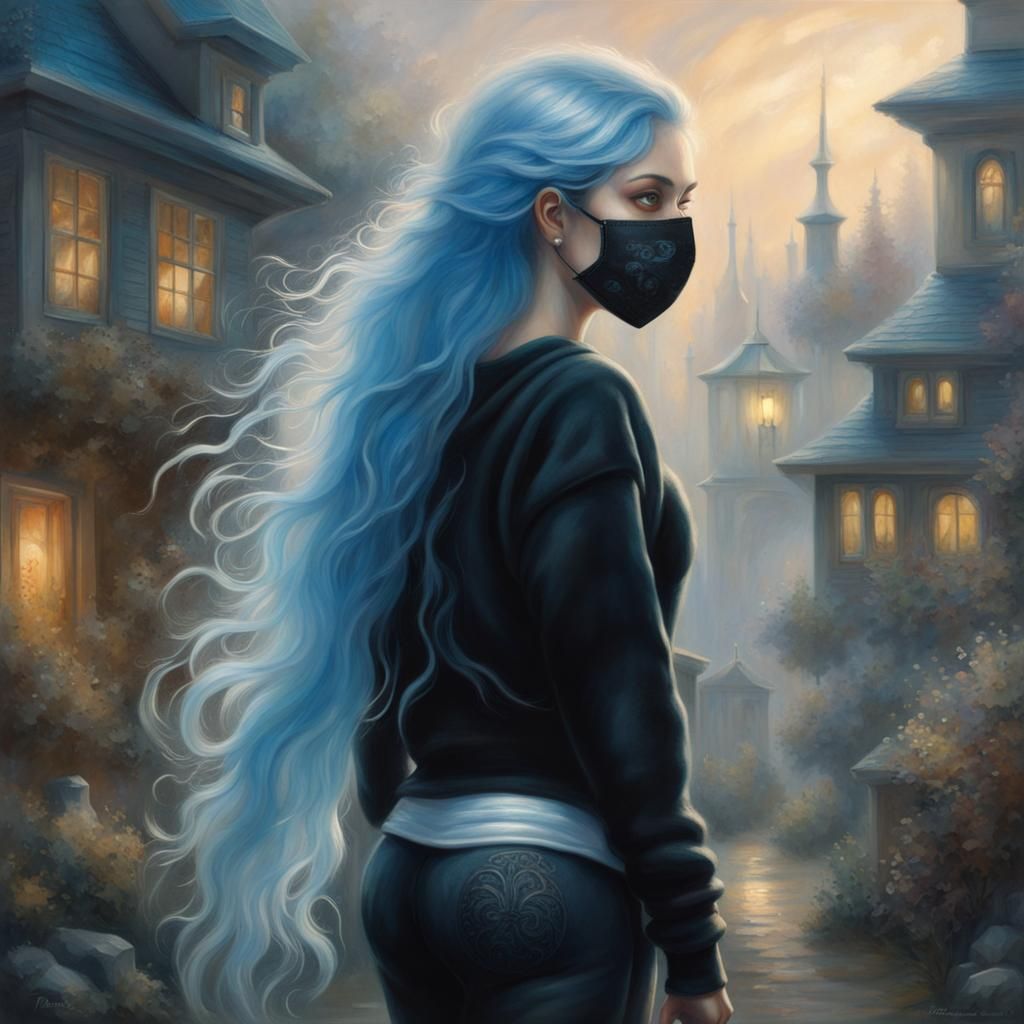 Fantasy Girl with Blue Hair in Ethereal Style