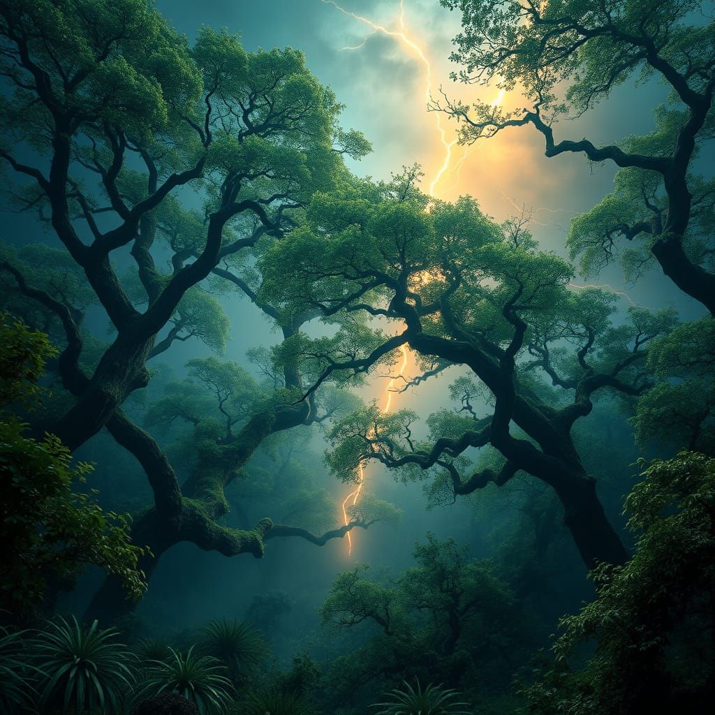 Stormy Summer Forest in Vibrant Hues