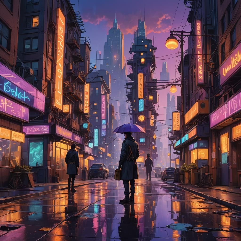 Vibrant Cityscape Concept Art at Dusk