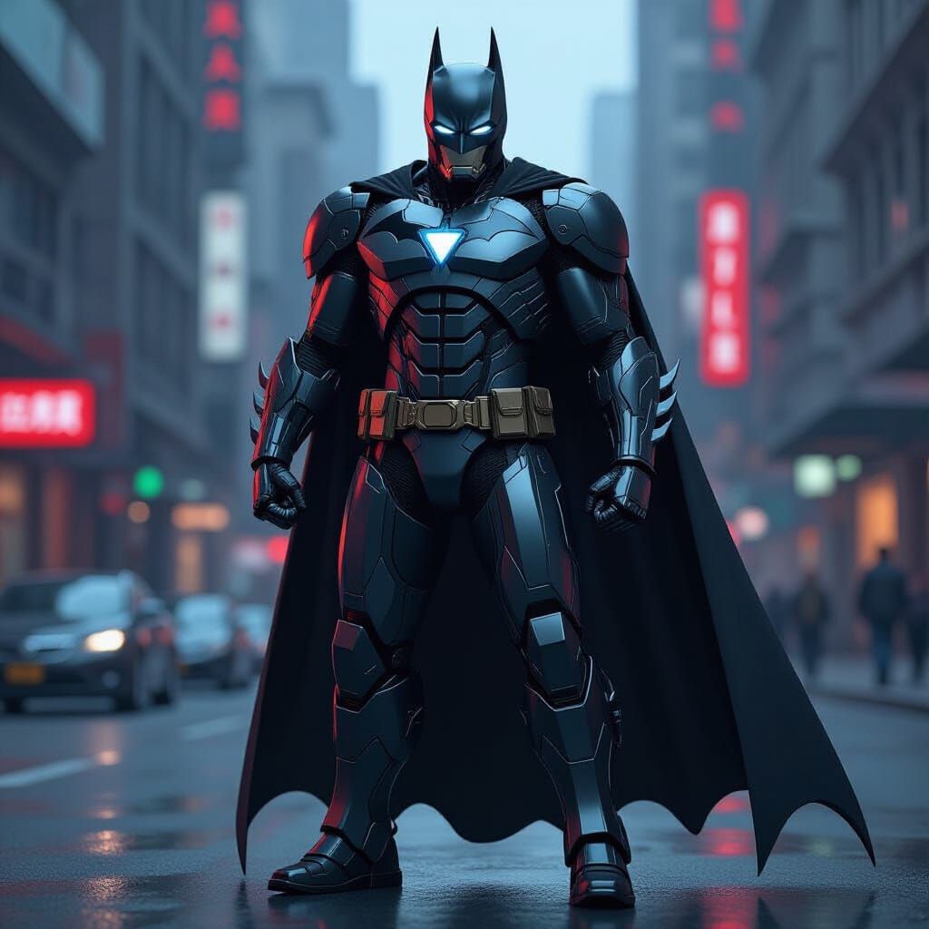 Futuristic Iron Man Batman Hybrid in 8K