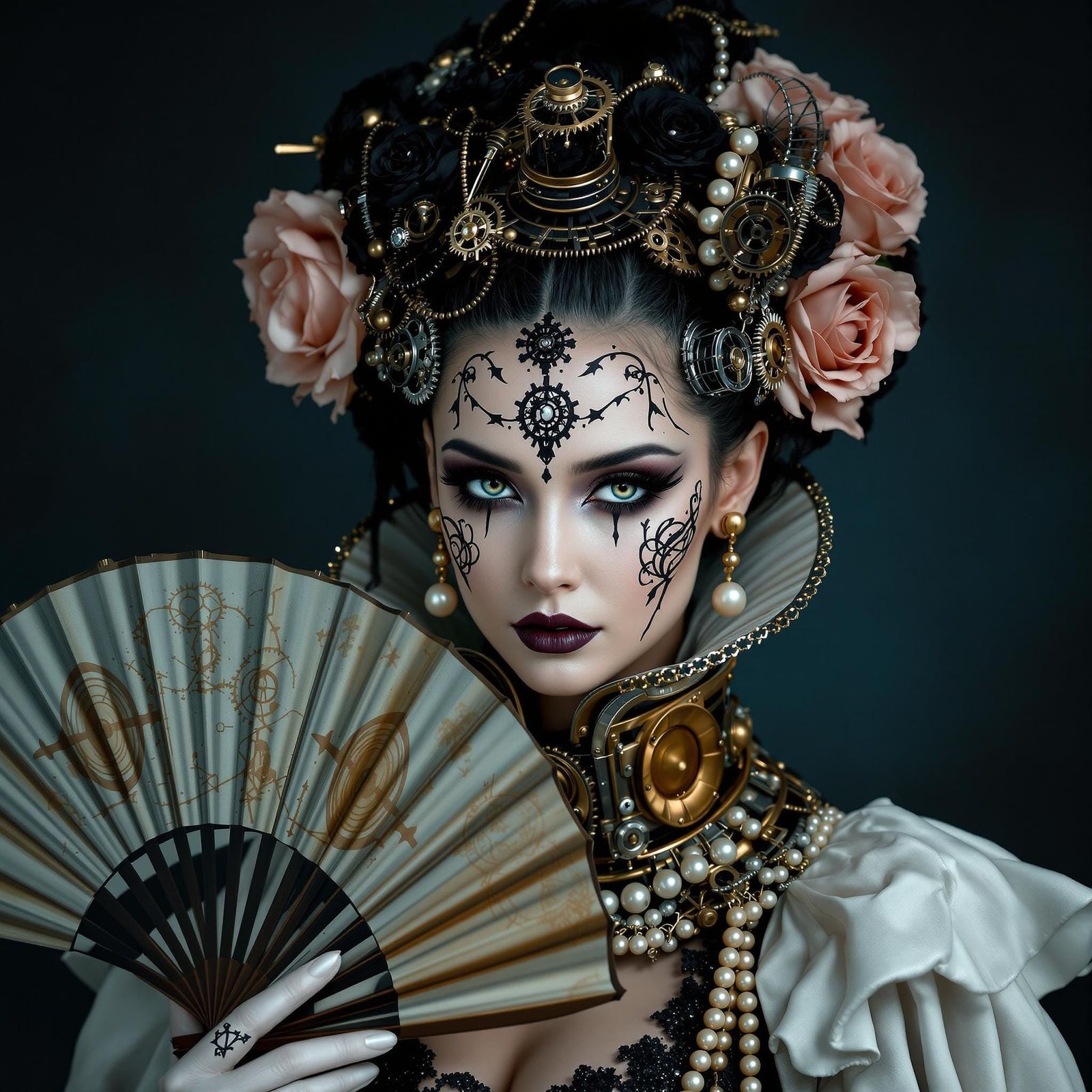 Steampunk Siren with Intricate Gears and Roses