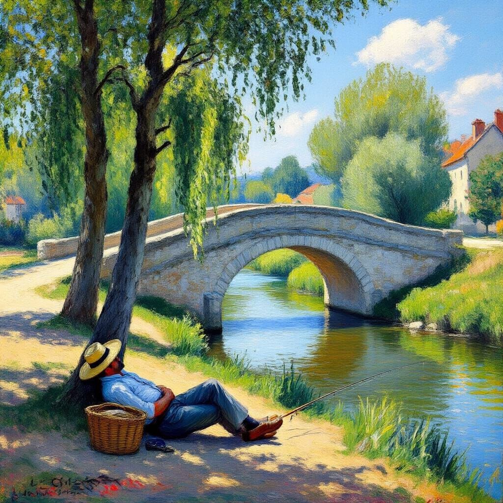 Idyllic River Scene in Impressionistic Style