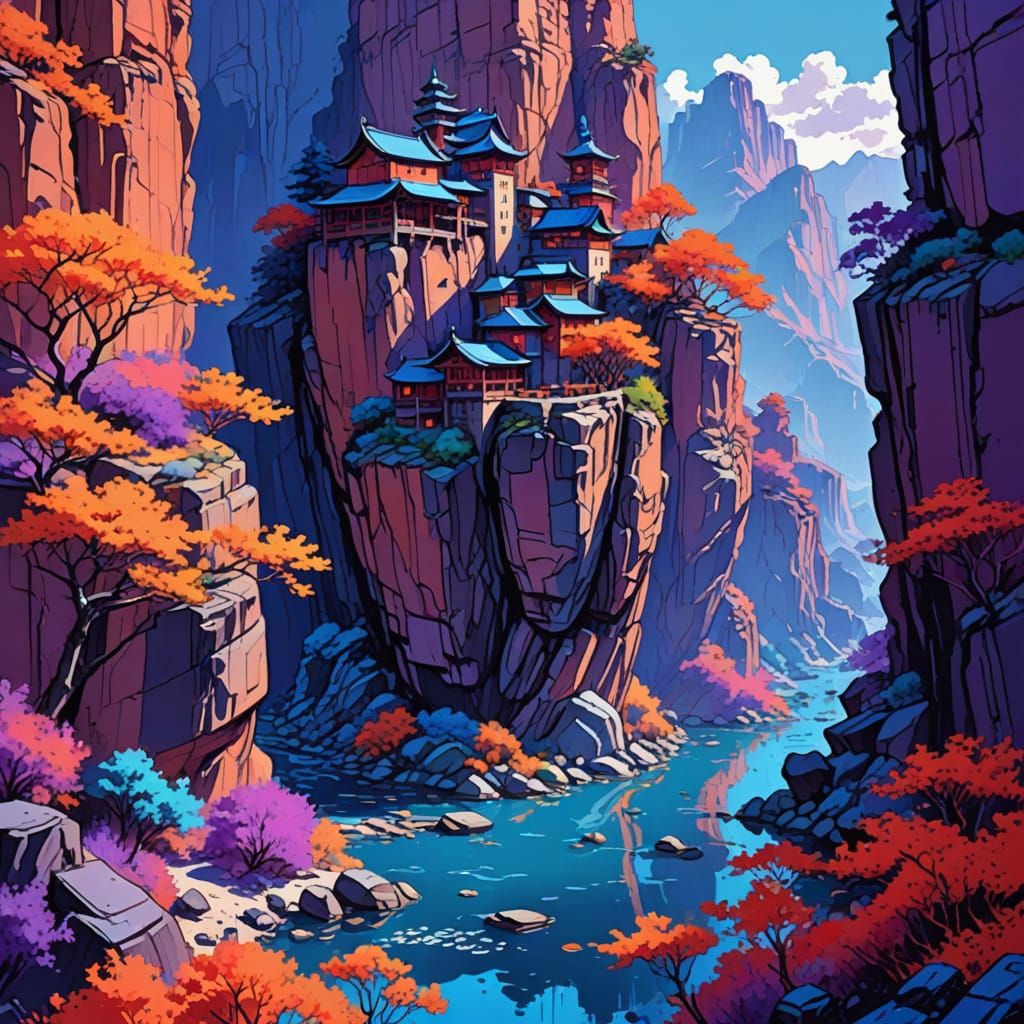 Vibrant Canyon City: Digital Concept Art