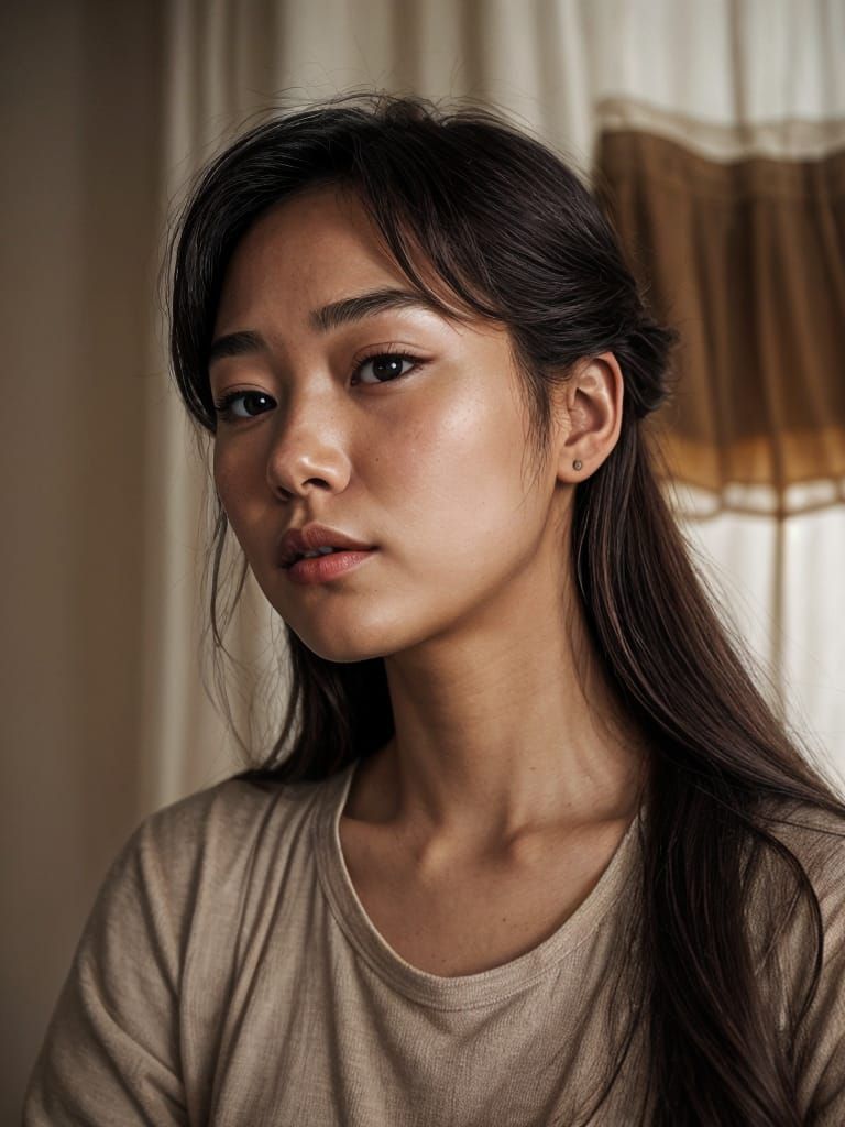 Korean Girl Applying Lipstick in Hyperrealistic Portrait