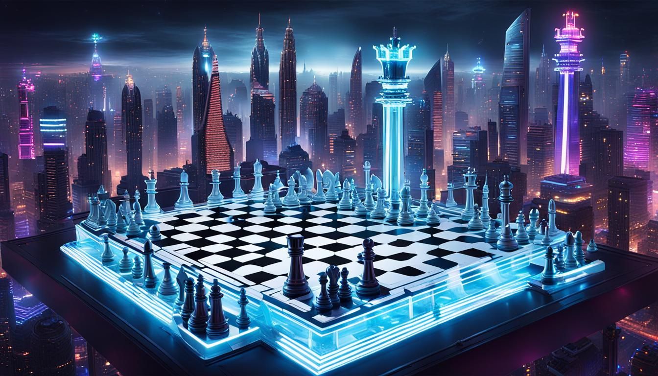 Colossal Chess Game in Futuristic Sci-Fi City