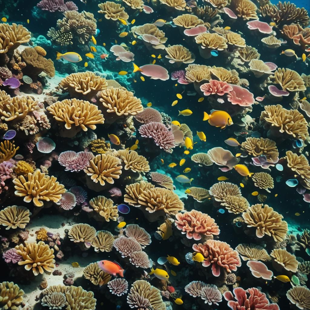 Vibrant Coral Reef Scene in Wes Anderson Style