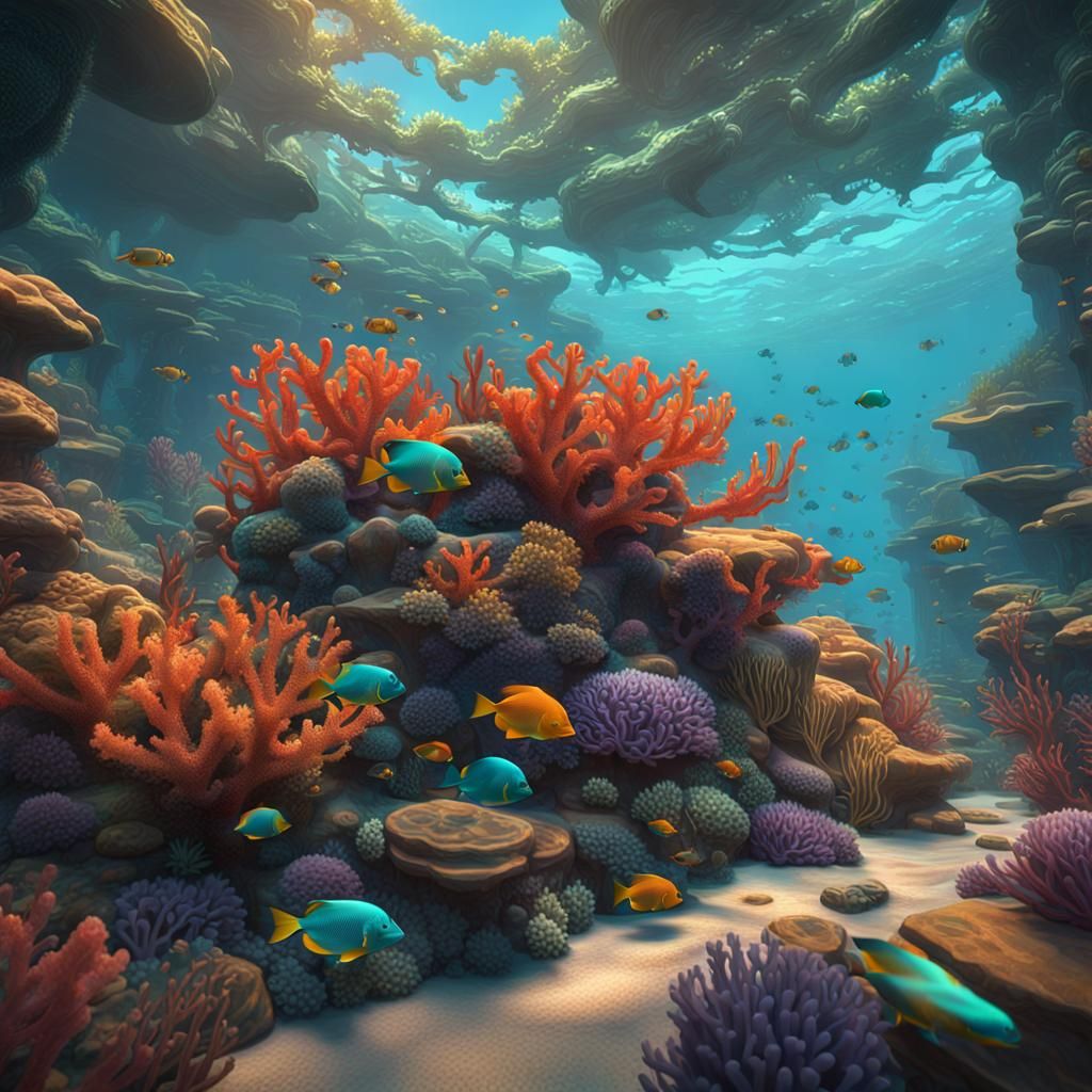 Underwater Coral Reef Ecosystem in Digital Art Style