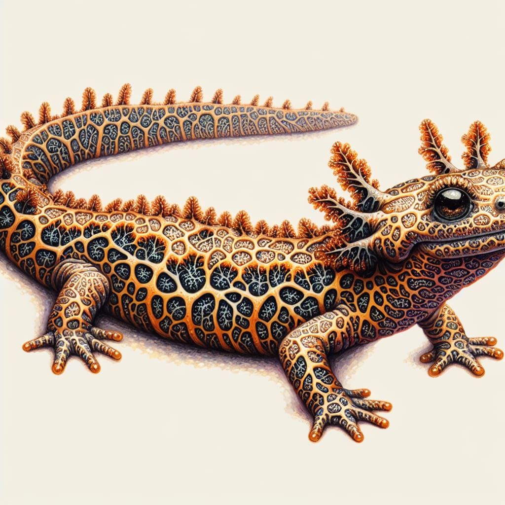 Fractal Salamander in Gouache Painting Style
