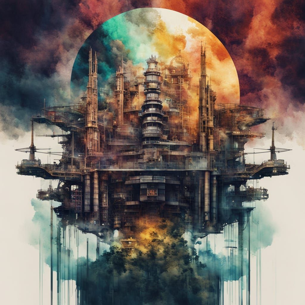 watercolour axolot double exposure steampunk futuristic glit...