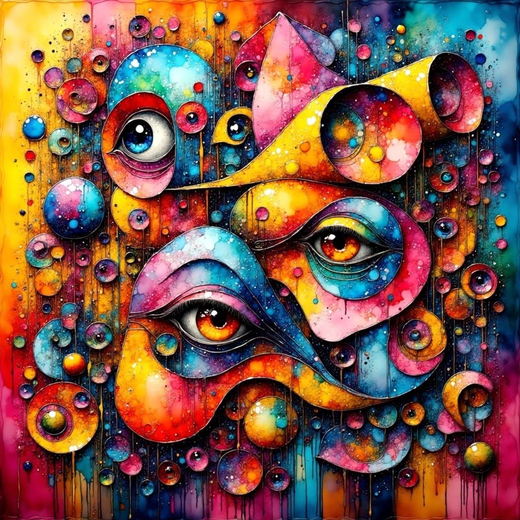 Vibrant Cubist Abstract Art with Geometric Shapes and Clashi...