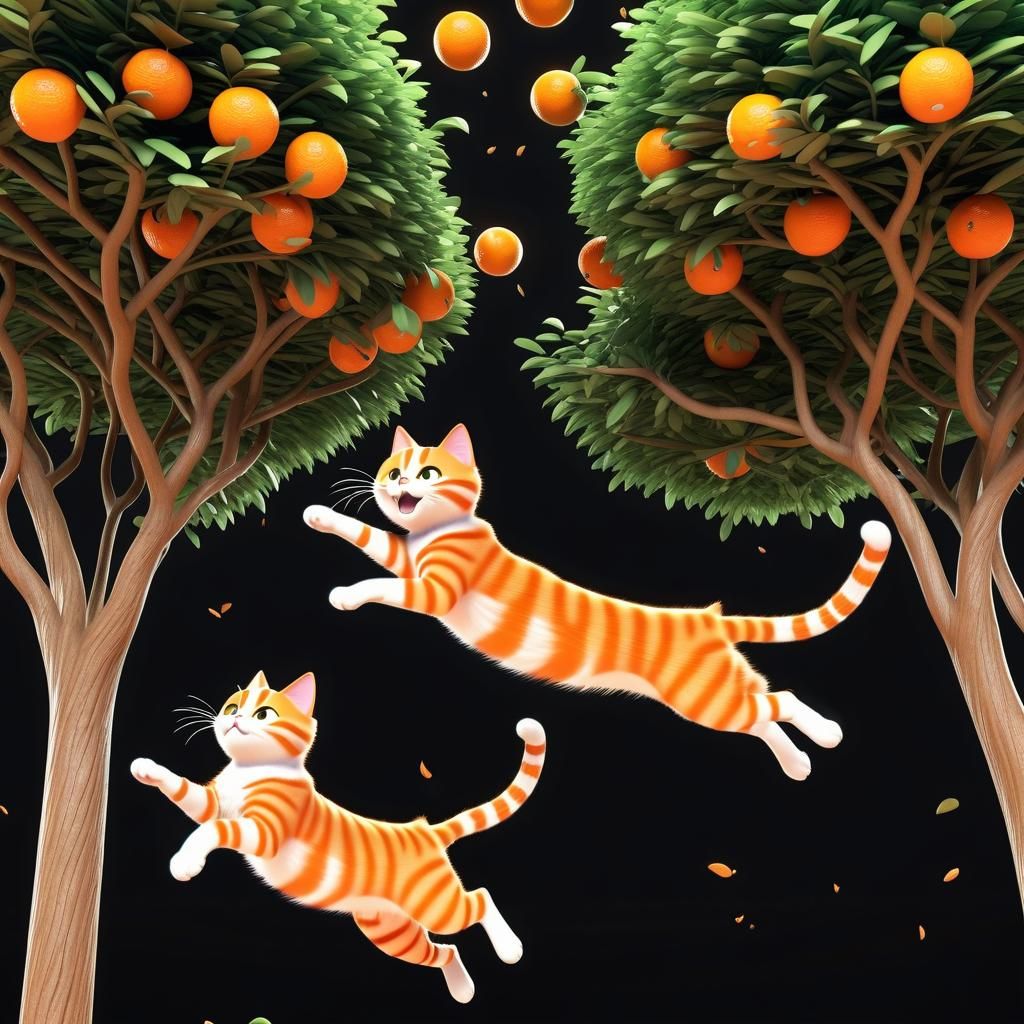 Cute Orange Cats Jump in 3D Anime Style
