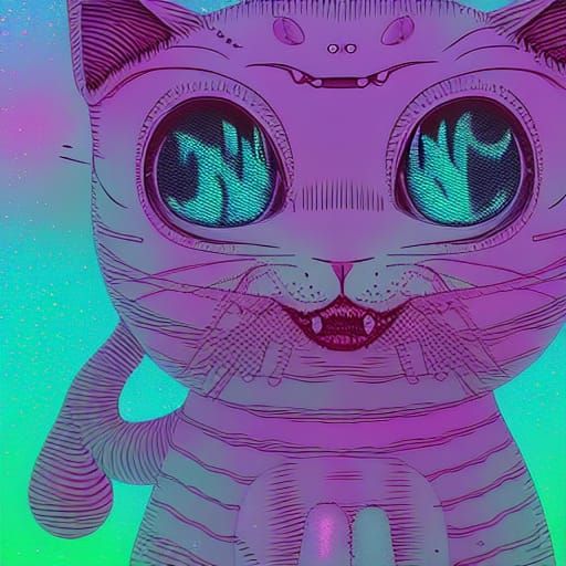 Surreal Pastel Cat in Glitchy Y2K Webcore Style