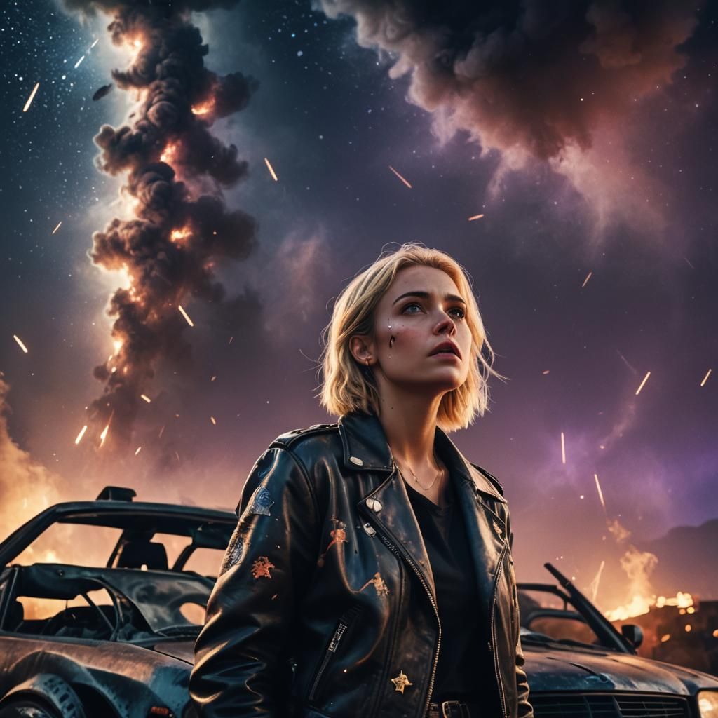 Frustrated Mechanic Under Starry Sky, as Digital Art