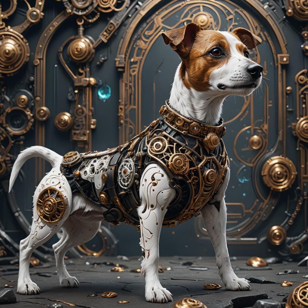 Cyborg Jack Russell Dog with Filigree Components