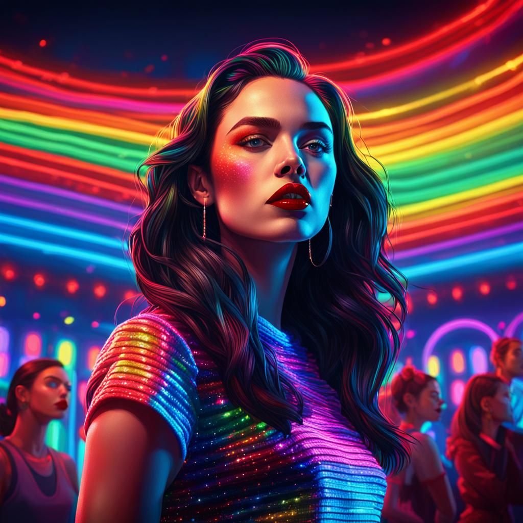 Vibrant Candy Art Featuring Confident Woman on Stage