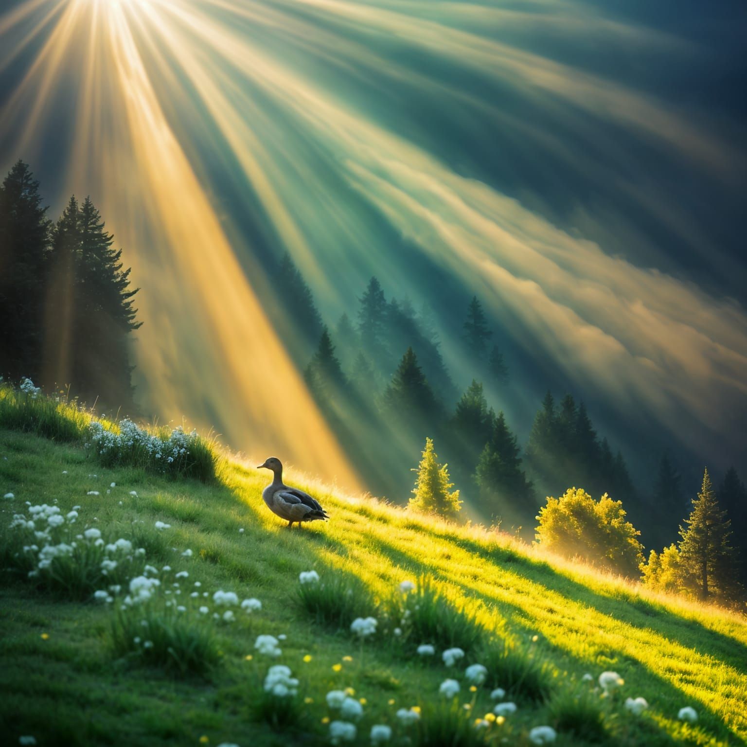 Duck-Shaped Mountain Bathed in Divine Light