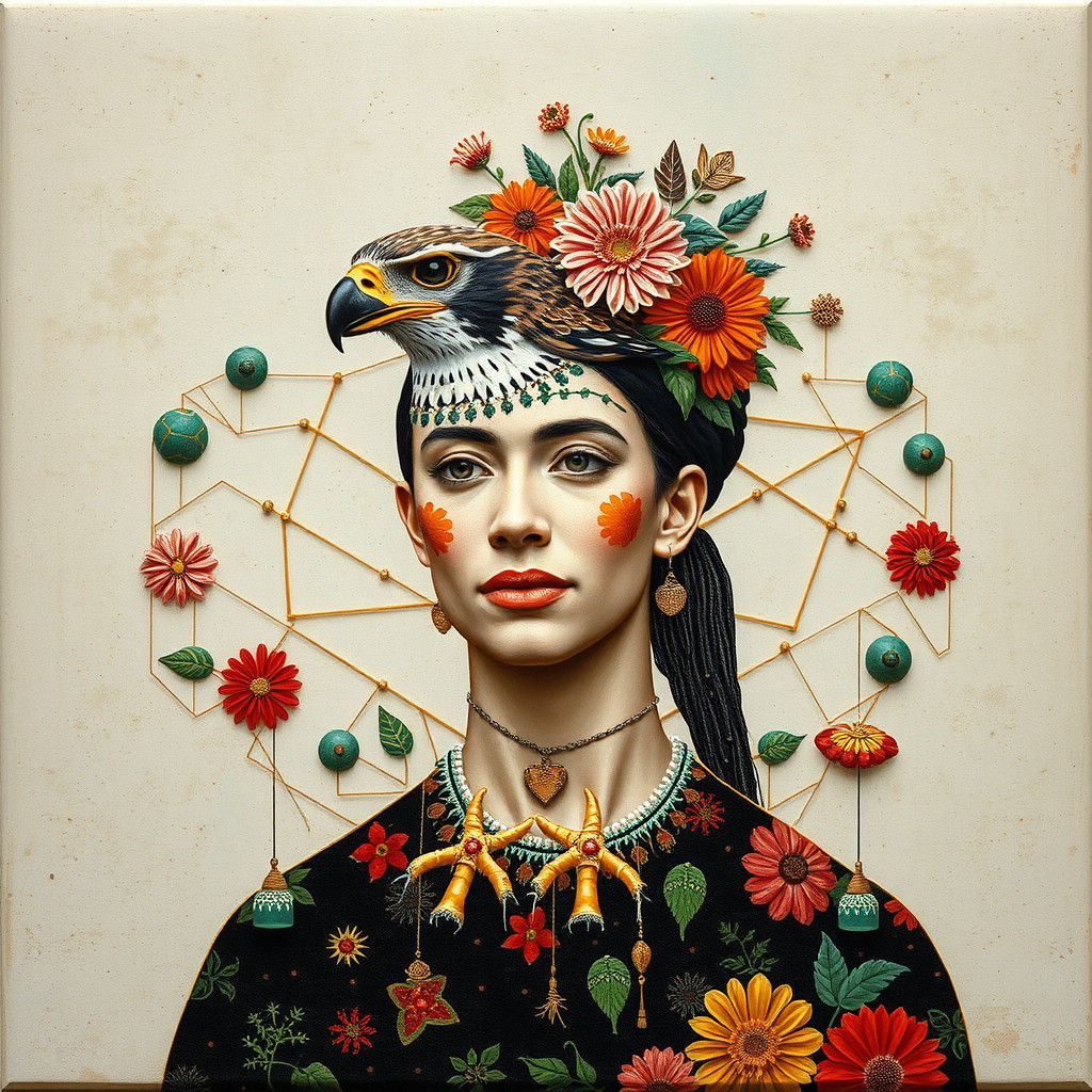 Hawk Infinite Network in Frida Kahlo Style