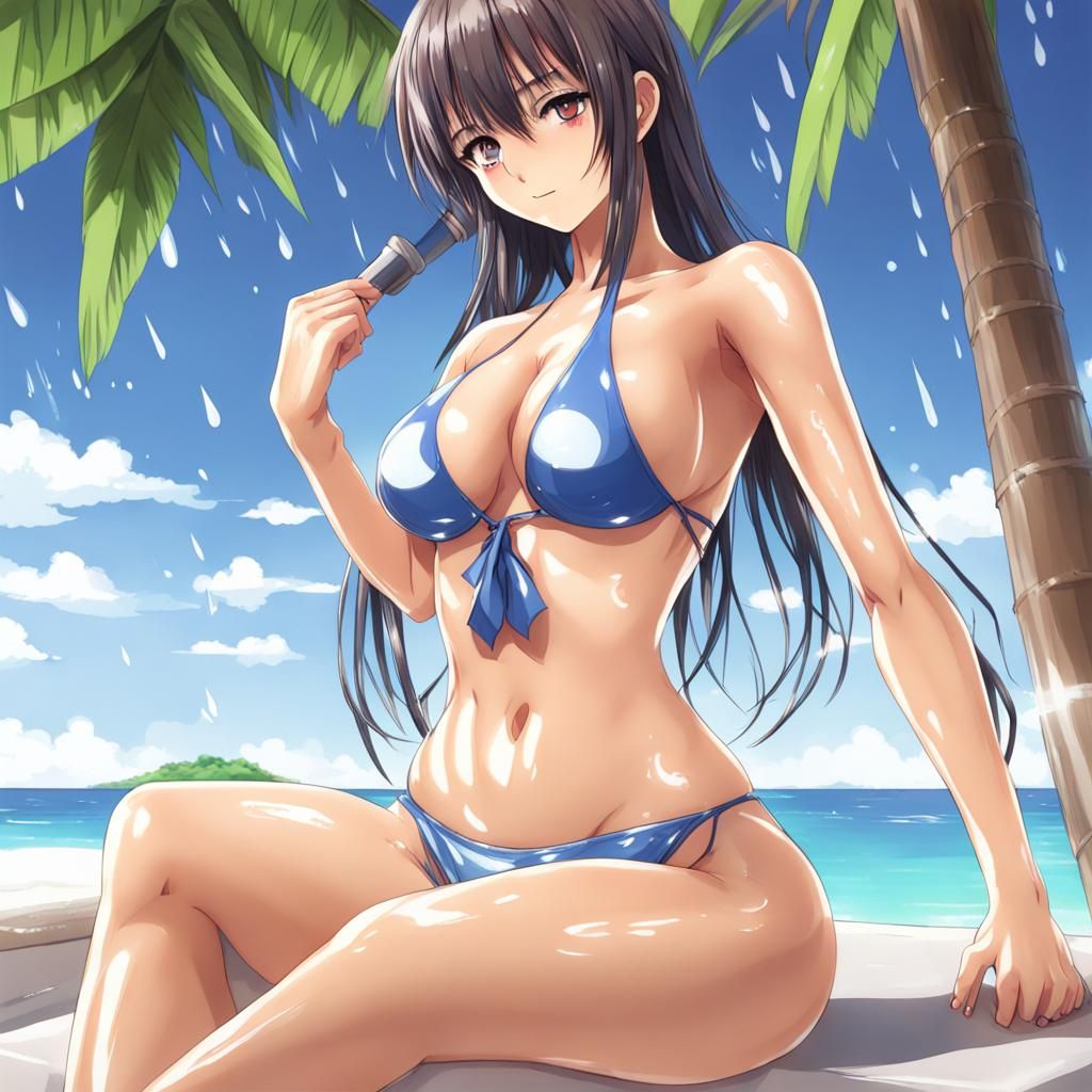 Oiled Bikini Anime Girl in Hyperrealistic Style