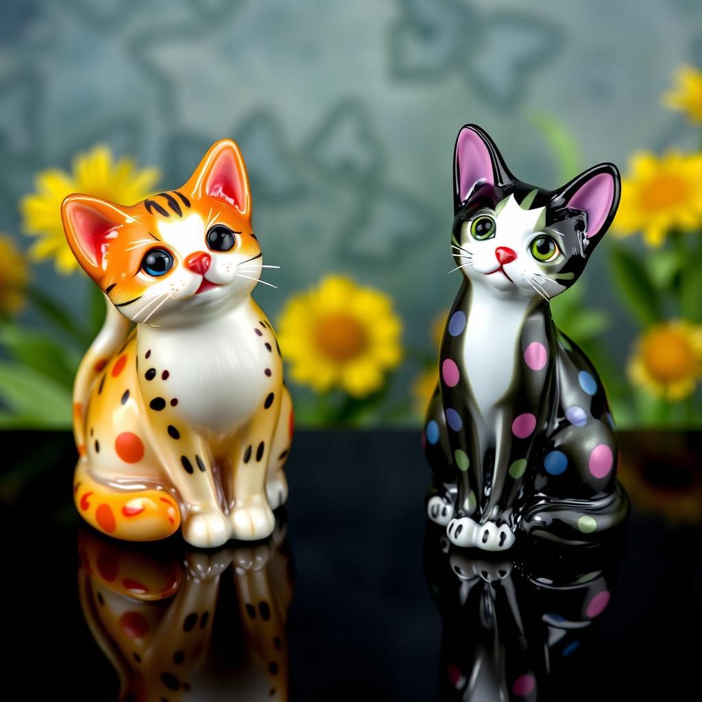 Enameled Glass Figurines: Kittens in Post-Impressionist Styl...