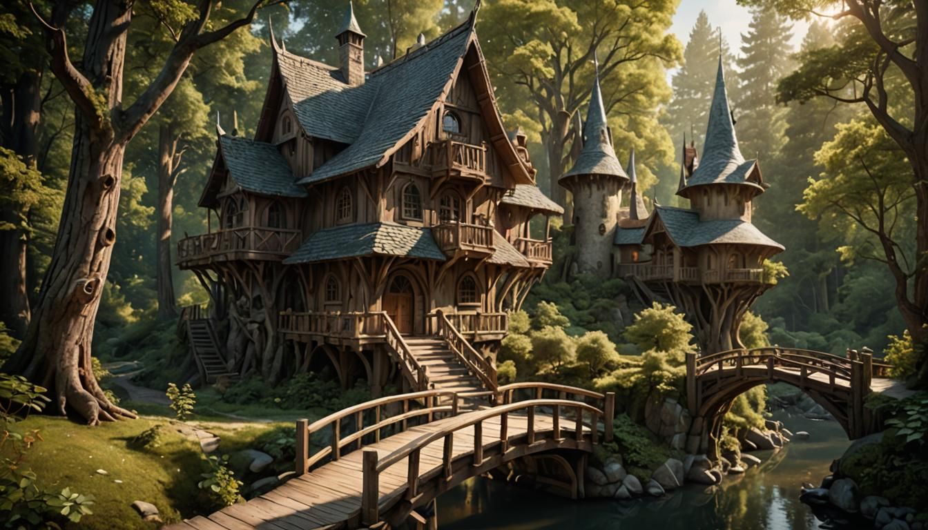Whimsical Elven House in Forest, Detailed Photography