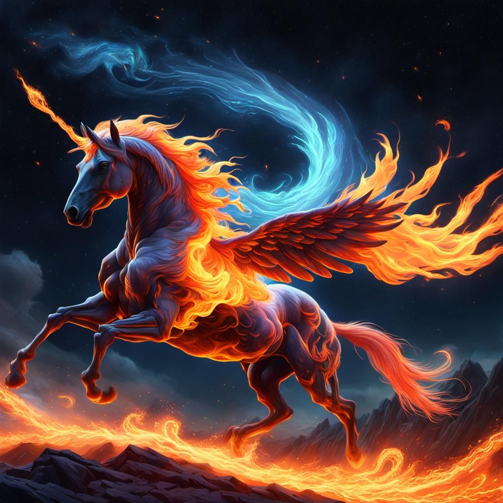 Fiery Pegasus Soaring Through Starry Galaxy