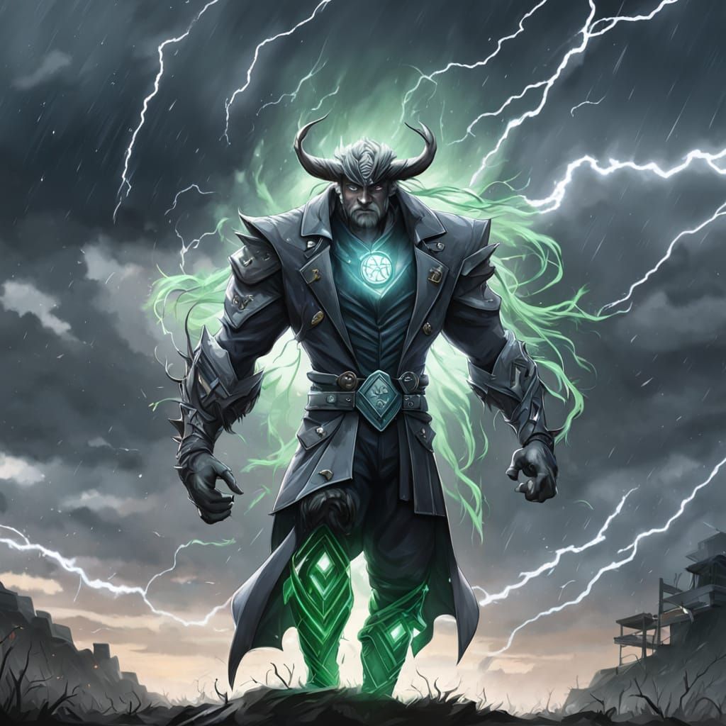 Thunder God Taranis in Dark Grey Suit with Celtic Knot Tie