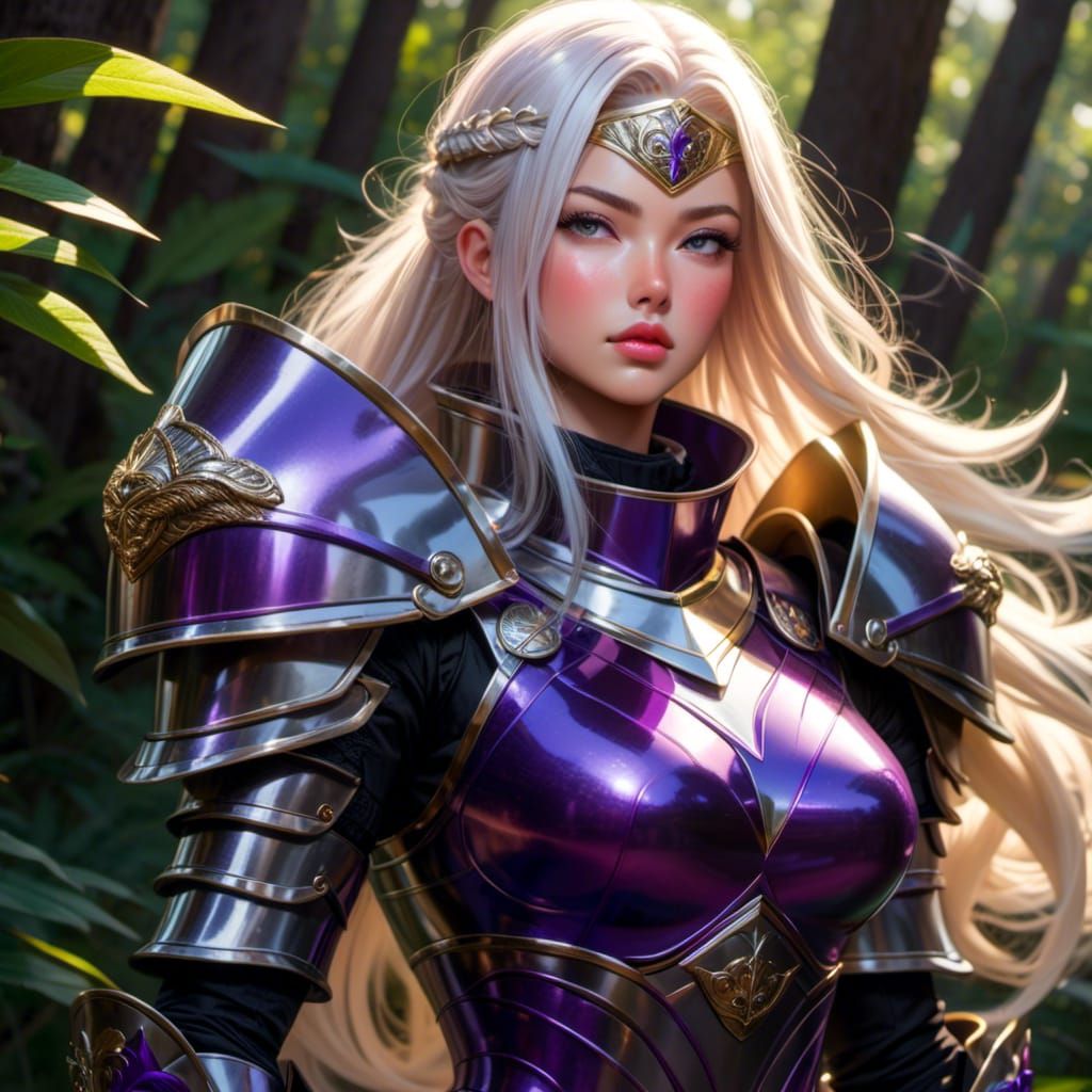 Female Knight in Neon Armor Portrait