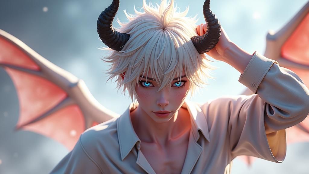Anime Style Demon with Platinum Hair