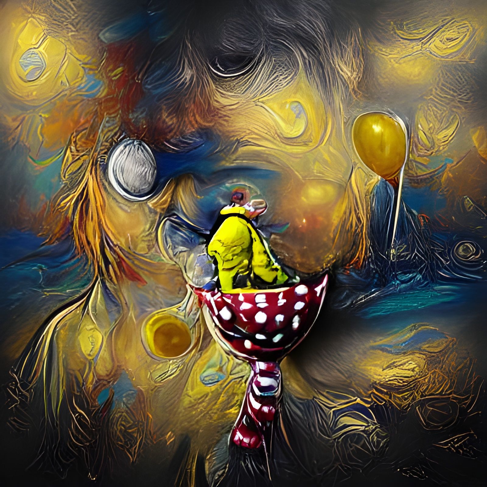 Sad Clown in Starry Night, Van Gogh Style