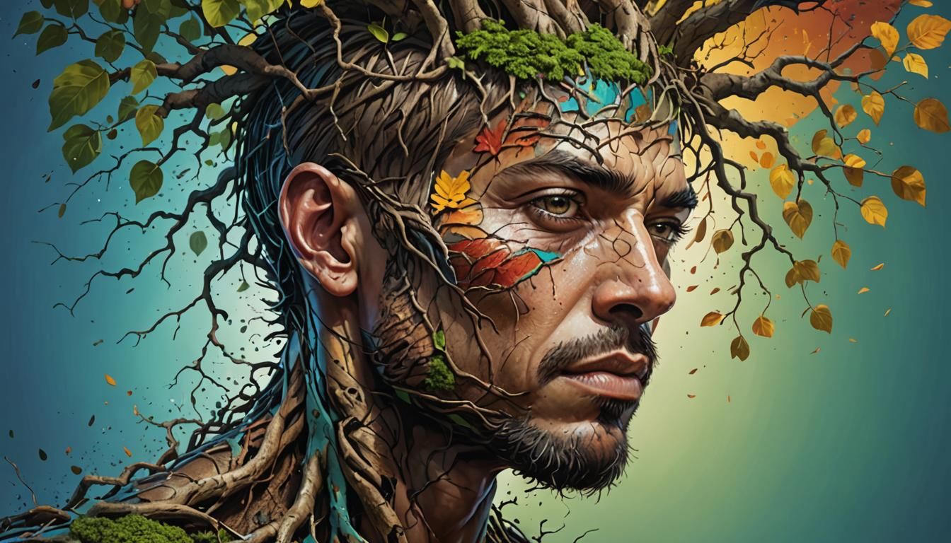 Half Man Half Tree Hyperrealistic Concept Art