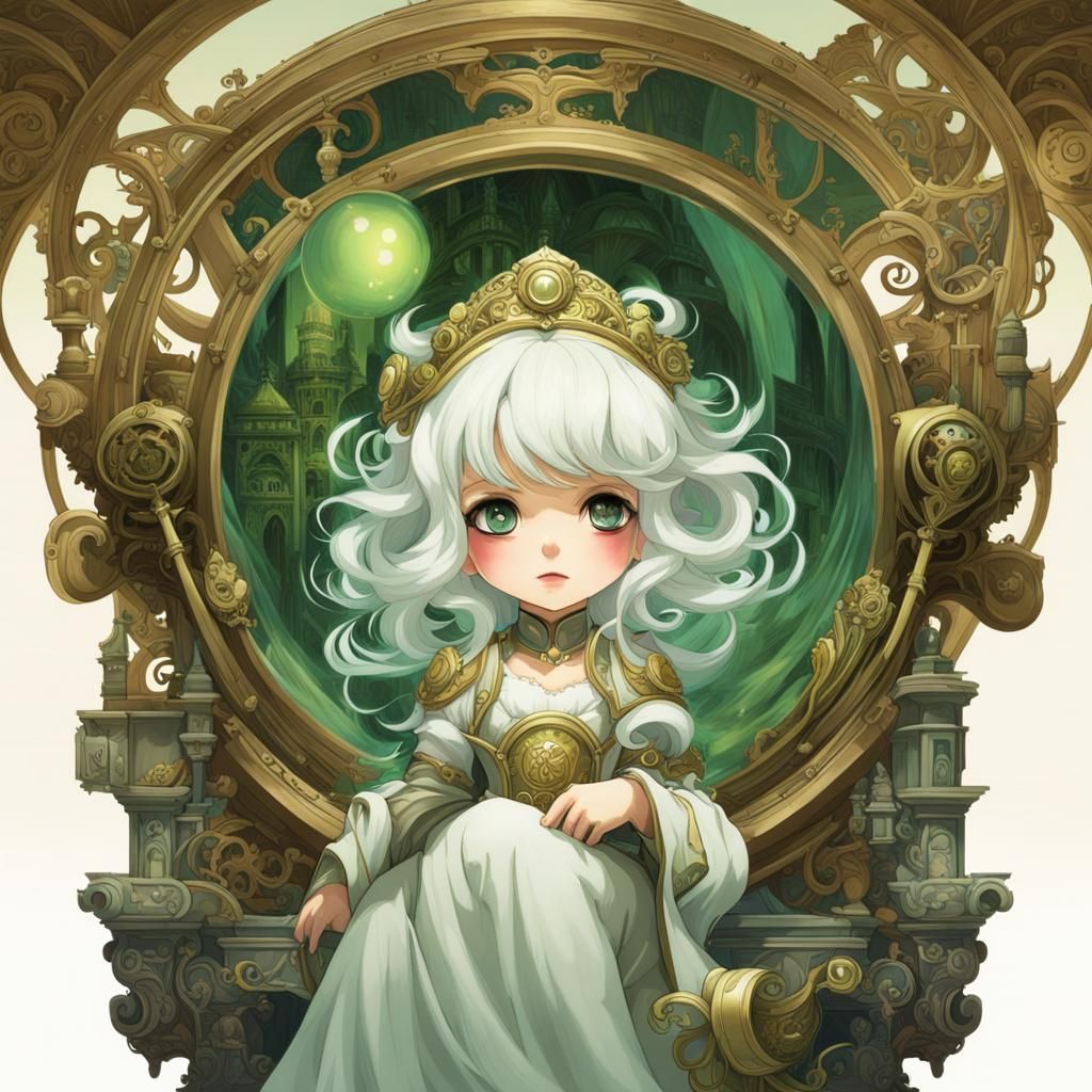 Chibi Girl in Cursed Town, Art Nouveau Style