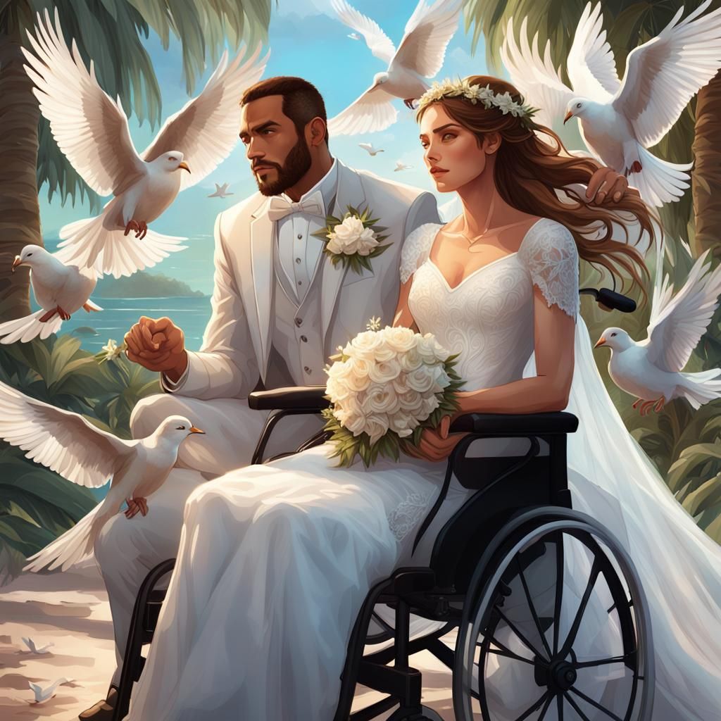 Tropical Wedding Portrait in Hyperrealistic Style