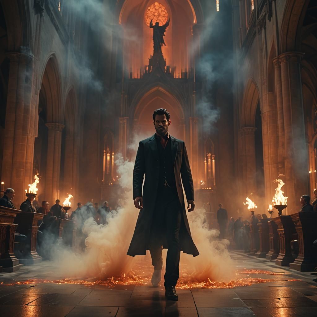 Lucifer in a Smoke-Filled Cathedral: Cinematic Still